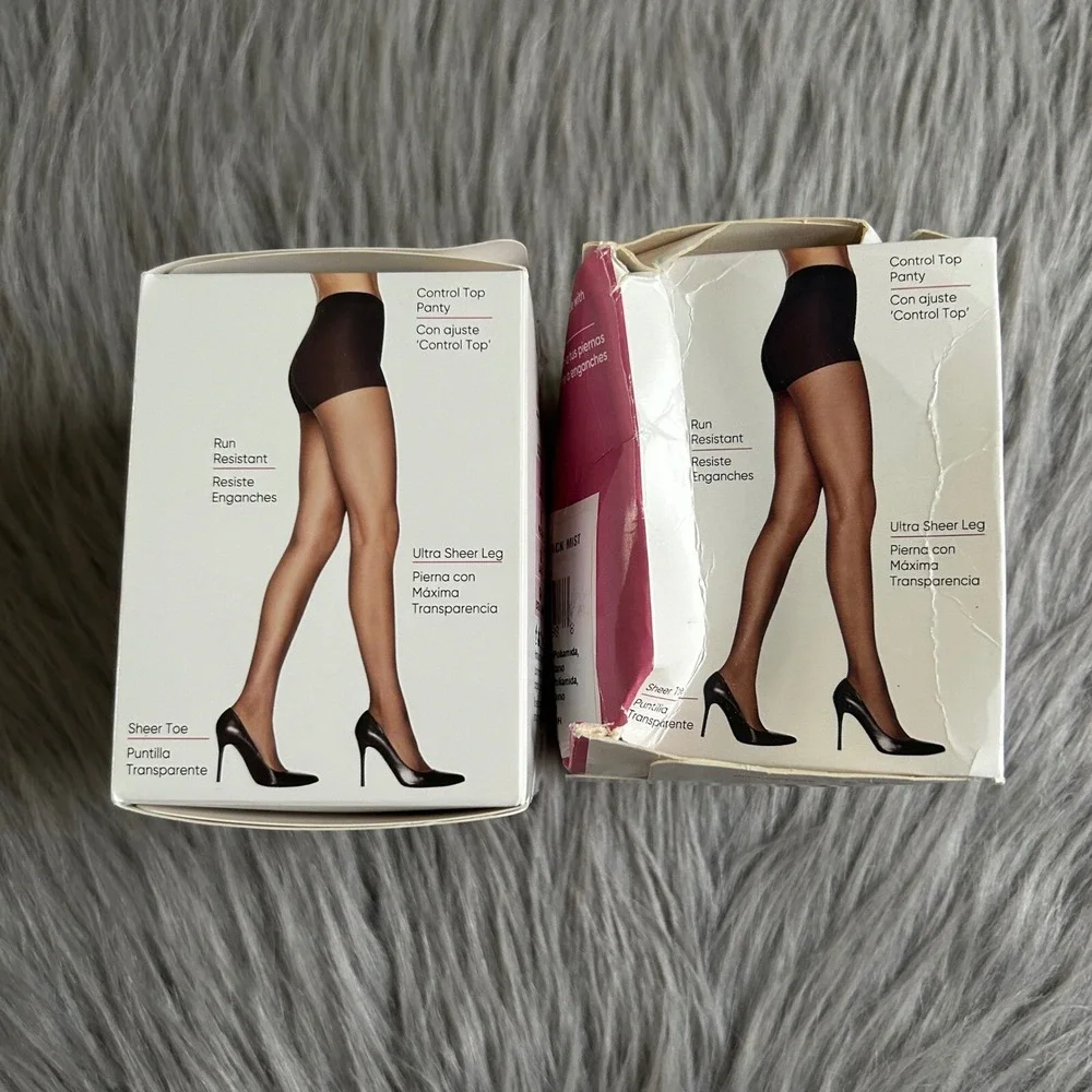 L'eggs Ultra Sheer Leg Pantyhose Tights Womens Size Q+ XL Black Mist Control Top